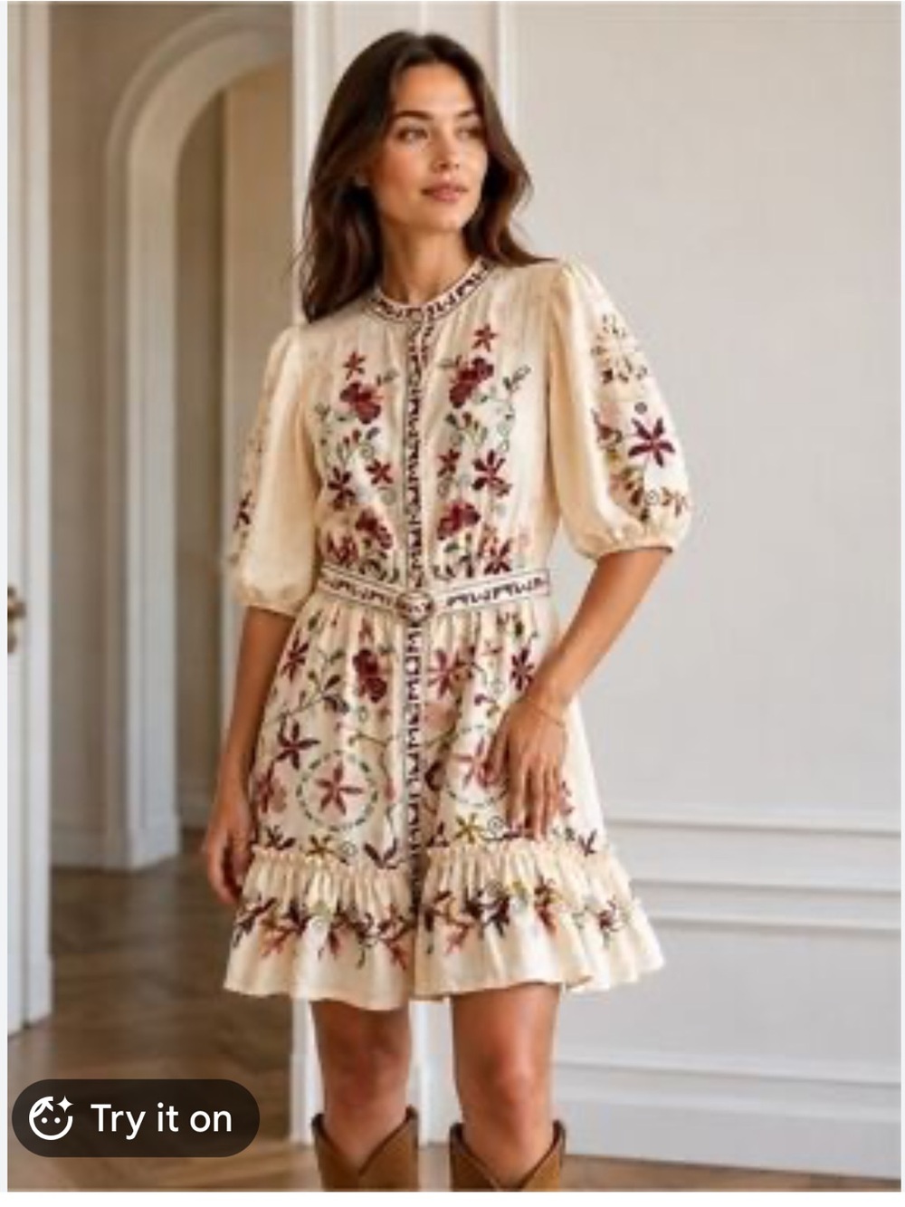 Caroline Constas 🔥Button front Floral Embroidery and Woven Dress